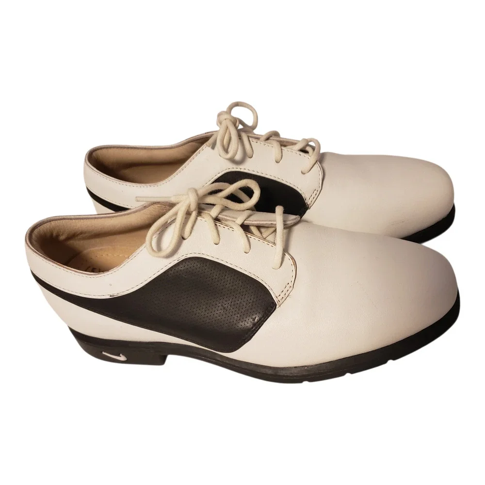 Nike Air Verdana Last Golf Shoes Wmn 6.5 White Black Leather Nike Golf New NWOB